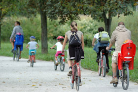 Family and friends cycling